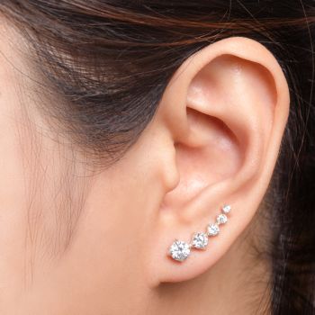 SUVANI Sterling Silver 5 White Cubic Zirconia Ear Crawler Post Stud Earrings 0.86 inches - Nickel Free