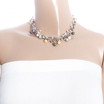 Handmade Cultured Freshwater Pearl Crystal Beads Silk Thread Cluster Women Necklace 17" - 19"