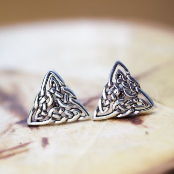 SUVANI 925 Sterling Silver Small Celtic Trinity Triangle Knot 13 mm Post Stud Earrings