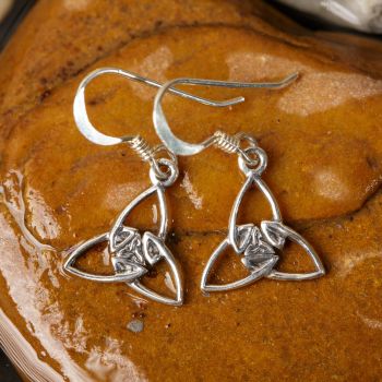 SUVANI 925 Oxidized Sterling Silver Open Celtic Knot Triquetra Trinity Knot Triangle Dangle Hook Earrings 1"