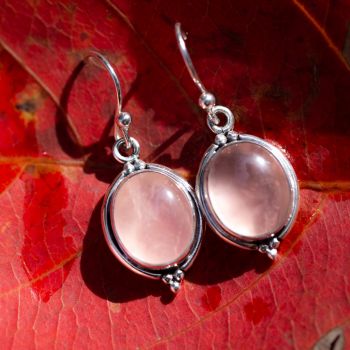 SUVANI 925 Oxidized Sterling Silver Pink Stone Oval Vintage Dangle Hook Earrings 1.3"