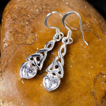 SUVANI 925 Sterling Silver Celtic Knot Cubic Zirconia CZ White Heart Drop Dangle Hook Earrings 1.29 inches