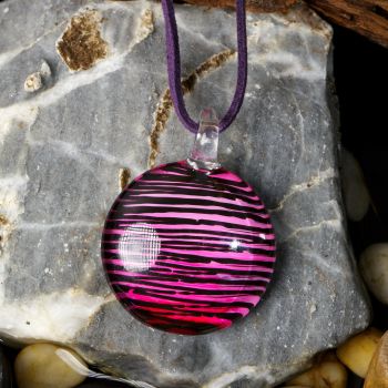 SUVANI Hand Painted Murano Glass Multi-Colored Black Pink Purple Round Pendant Necklace