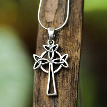 SUVANI 925 Sterling Silver Trinity Triquetra Celtic Knots Symbol Cross Unisex Pendant Necklace, 18 inches