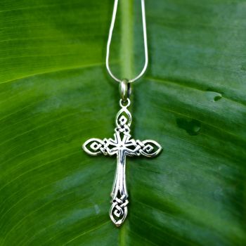 SUVANI Sterling Silver Celtic Antique Cross Pendant Necklace, 18" Chain