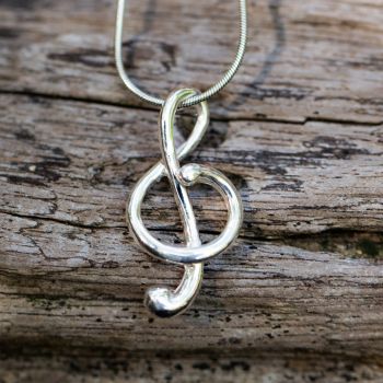 SUVANI 925 Sterling Silver Treble G Clef Musician Pendant Necklace, 18 inch Snake Chain