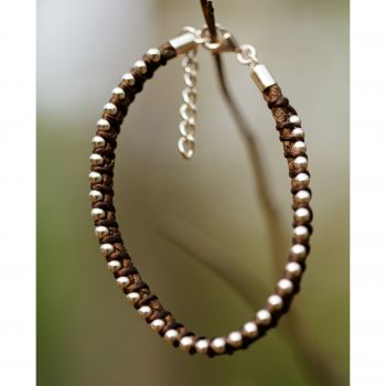 SUVANI 925 Sterling Silver Ball Beads Dark Brown Leather Weaving Cord 7''-8'' Women Men Bracelet