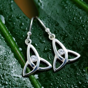 SUVANI 925 Sterling Silver CZ Open Triangle Trinity Triquetra Celtic Knot Symbol Dangle Hook Earrings 1.14"