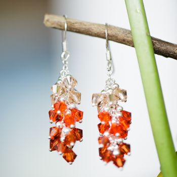 SUVANI Sterling Silver Gradient Peach Red Faceted Swarovski Crystal Beads Dangle Hook Earrings 1.5"