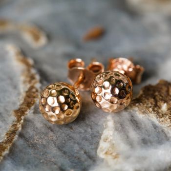 SUVANI Sterling Silver Rose Gold-Plated Hammer Finish Tiny Ball Post Stud Earrings 6 mm