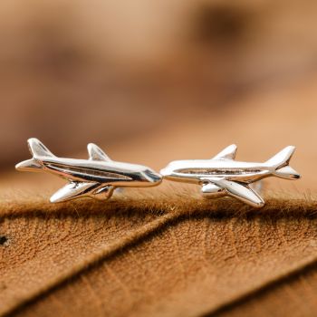 SUVANI Sterling Silver Tiny Little Aeroplane Airplane Jet Plane Unisex Post Stud Earrings 7 mm