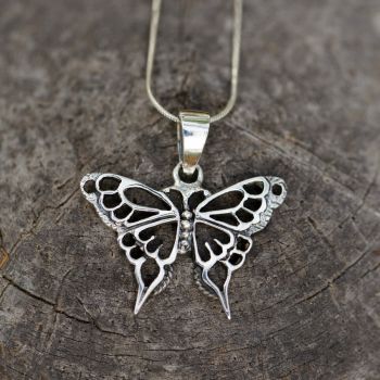 SUVANI 925 Sterling Silver Open Celtic Butterfly Pendant Necklace, 18 inch Snake Chain