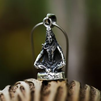SUVANI Sterling Silver Hindu God Lord Shiva Meditation Statue Figure Thai Engraved Pendant Necklace 18'' 