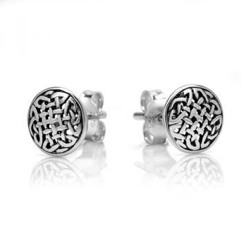 925 Oxidized Sterling Silver Tiny Circle Celtic Knot 8 mm Post Stud Earrings