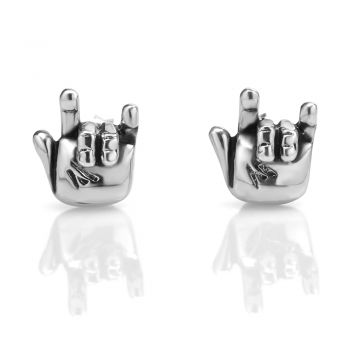 SUVANI 925 Oxidized Sterling Silver Tiny I Love You Hand Sign 10 mm Post Stud Earrings