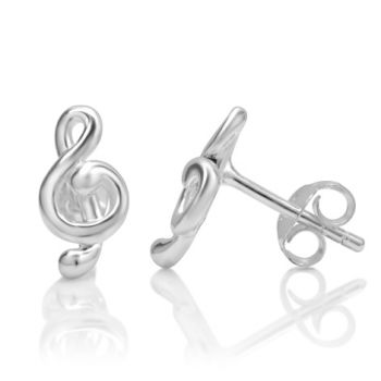 SUVANI 925 Sterling Silver Tiny Treble G Clef Musician 13 mm Post Stud Earrings