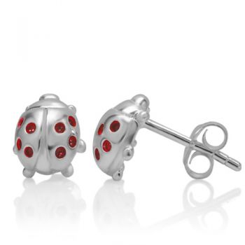 925 Sterling Silver Red Little Lucky Ladybug 10 mm Post Stud Earrings