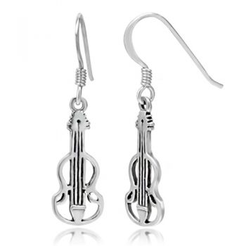 SUVANI 925 Sterling Silver Cut Open Violin Viola Musical Instrument Dangle Hook Earrings
