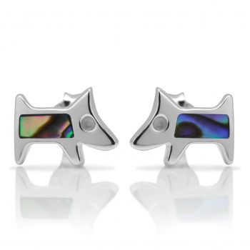 925 Sterling Silver Tiny Puppy Dog Abalone Shell 9 mm Post Stud Earrings