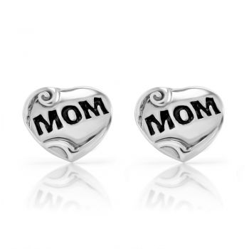 925 Sterling Silver Love Mom Heart Shaped Tiny 10 mm Post Stud Earrings