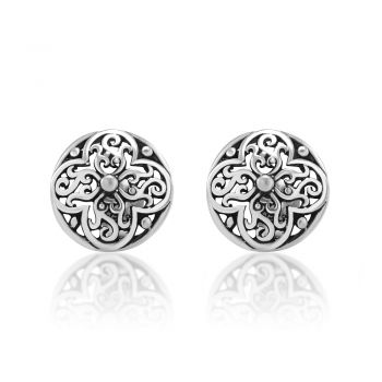 925 Oxidized Sterling Silver Tiny Filigree Flora Design 10 mm Post Stud Earrings