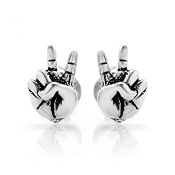 SUVANI 925 Sterling Silver Tiny Victory V Peace Hand Sign 10 mm Post Stud Earrings
