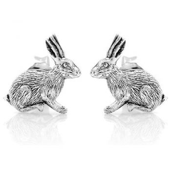 925 Sterling Silver CZ Stones Tiny Little Bunny Rabbit Lover Cut Open Post Stud Earrings 9x11 mm 