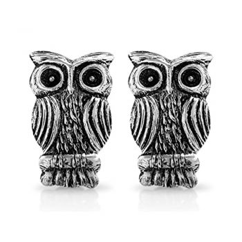 SUVANI 925 Sterling Silver Tiny Detailed Owl Bird 8 mm Post Stud Earrings