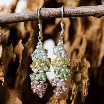 SUVANI Sterling Silver Sweet Candy Pastel Colored Faceted Swarovski Crystal Beads Dangle Earrings 1.5"