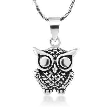 SUVANI 925 Oxidized Sterling Silver Owl Bird Animal Pendant Necklace, 18 inches - Nickel Free
