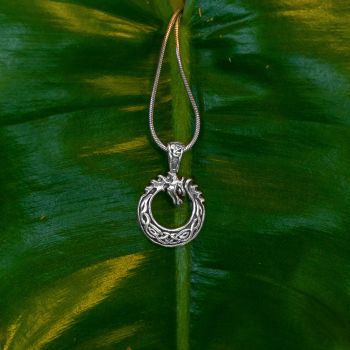 SUVANI Sterling Silver Celtic Gothic Fire Dragon Symbol Round Unisex Pendant Charm Necklace 18”