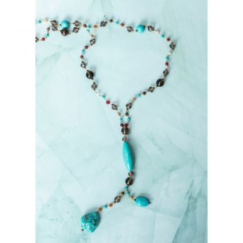 SUVANI Turquoise Gemstones and Crystal Beaded Y Drop Boho Long Necklace for Women, 26 inches