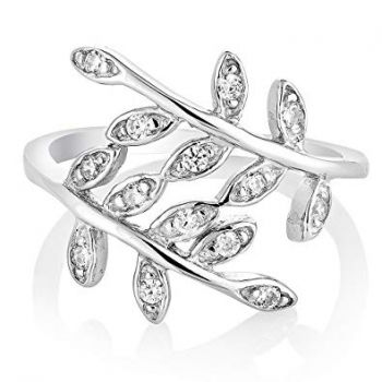 925 Sterling Silver Cubic Zirconia CZ Filigree Bay Ivy Leaves Leaf Vine Ring Jewelry Size 6, 7, 8