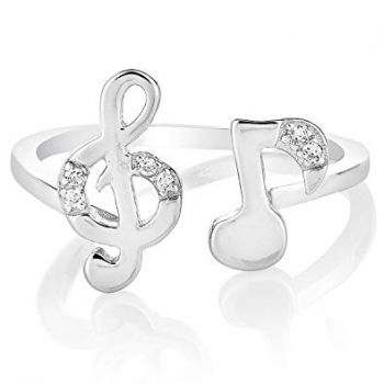925 Sterling Silver CZ Treble G Clef Musician Note Music Lover Opening Ring Jewelry Size 6, 7, 8