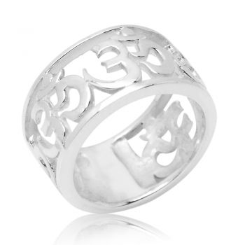 925 Sterling Silver Cut Open Aum Om Ohm Sanskrit Symbol Polished Finish Unisex Band Ring Size 8