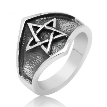 925 Oxidized Sterling Silver Vintage Star Pentacle Pentagram Large Band Ring Unisex Jewelry 6
