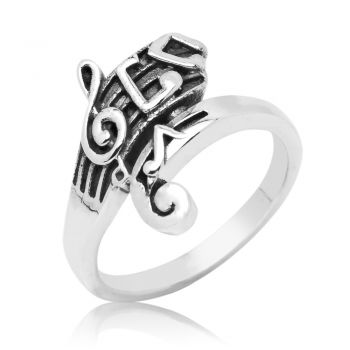 925 Oxidized Sterling Silver Vintage Musical Note G-Clef Music Lover Unisex Band Ring Size 6