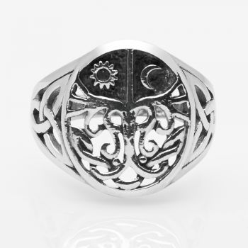 925 Sterling Silver Filigree Ancient Tree of Life Sun and Moon Celtic Trinity Knot Band Ring 6